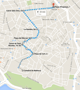 mapa ruta a pie catedral de palma plaza espanya