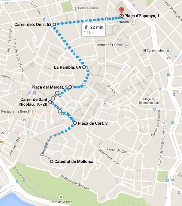 mapa ruta catedral de palma plaza de espanya